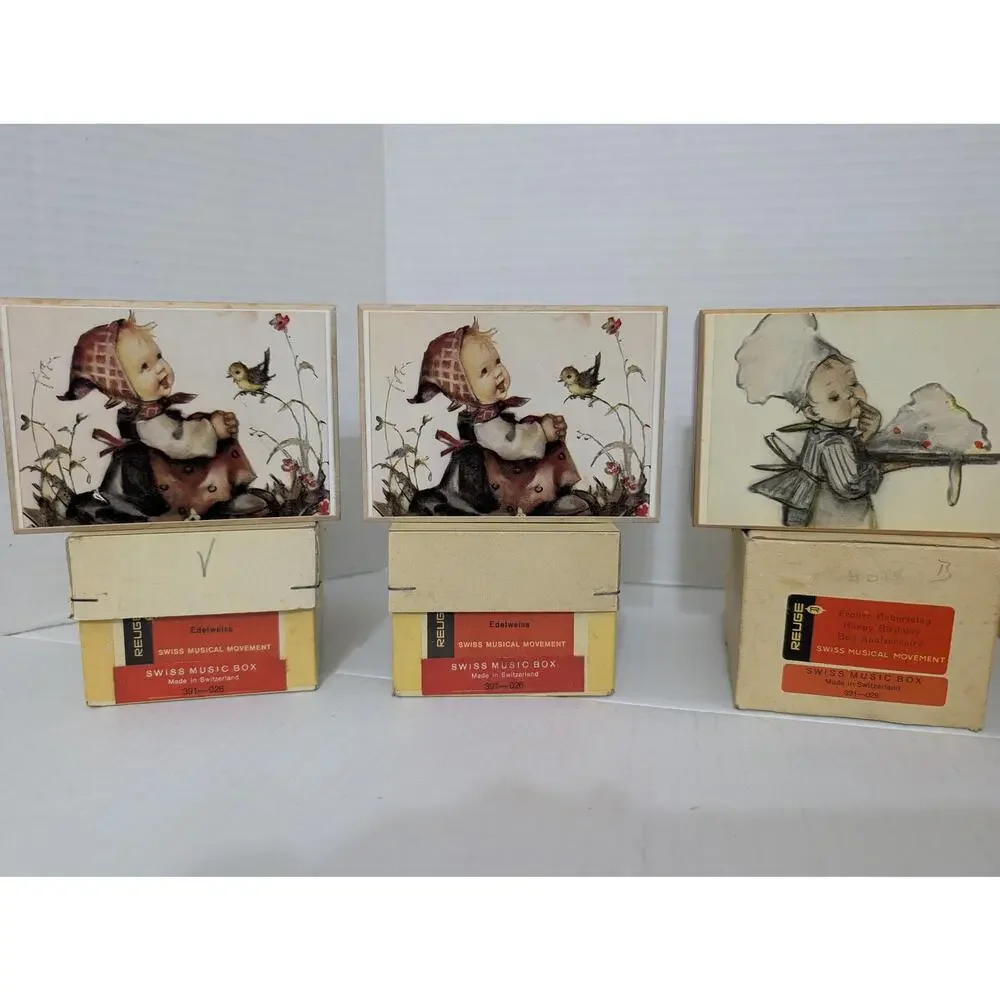 Lot of 5 Vintage Reuge Hummel Music Boxes Swiss Movement Boxed